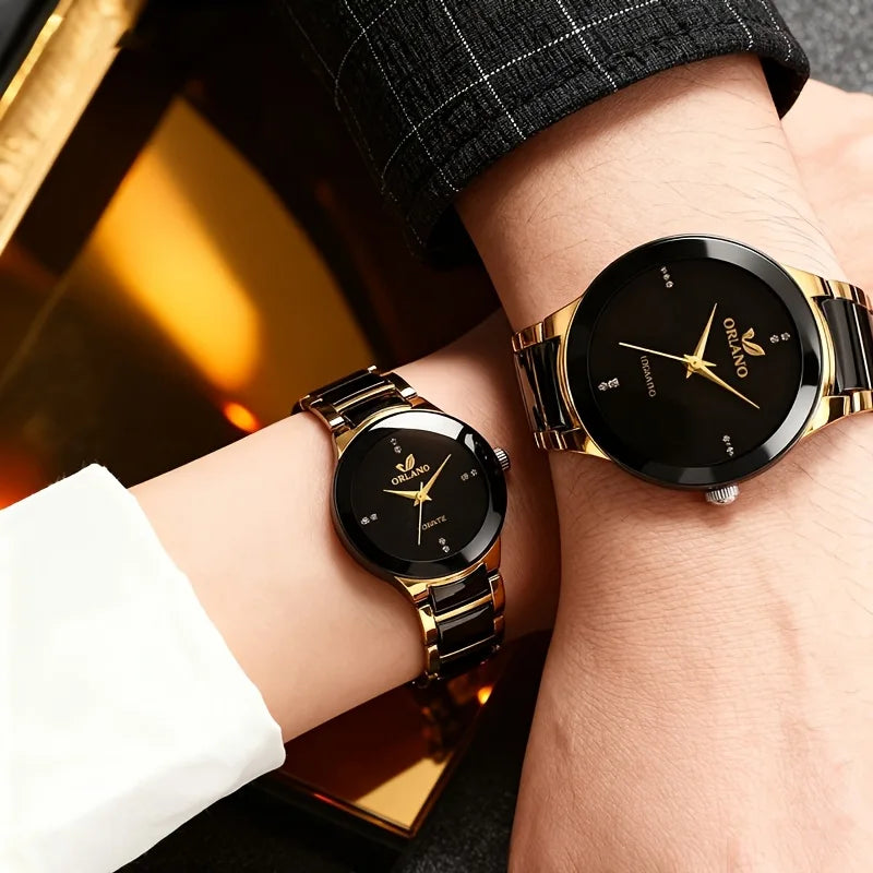ORLANDO Duo Montres Couple · Une Pour Lui, Une Pour Elle · Noir & Doré - CI