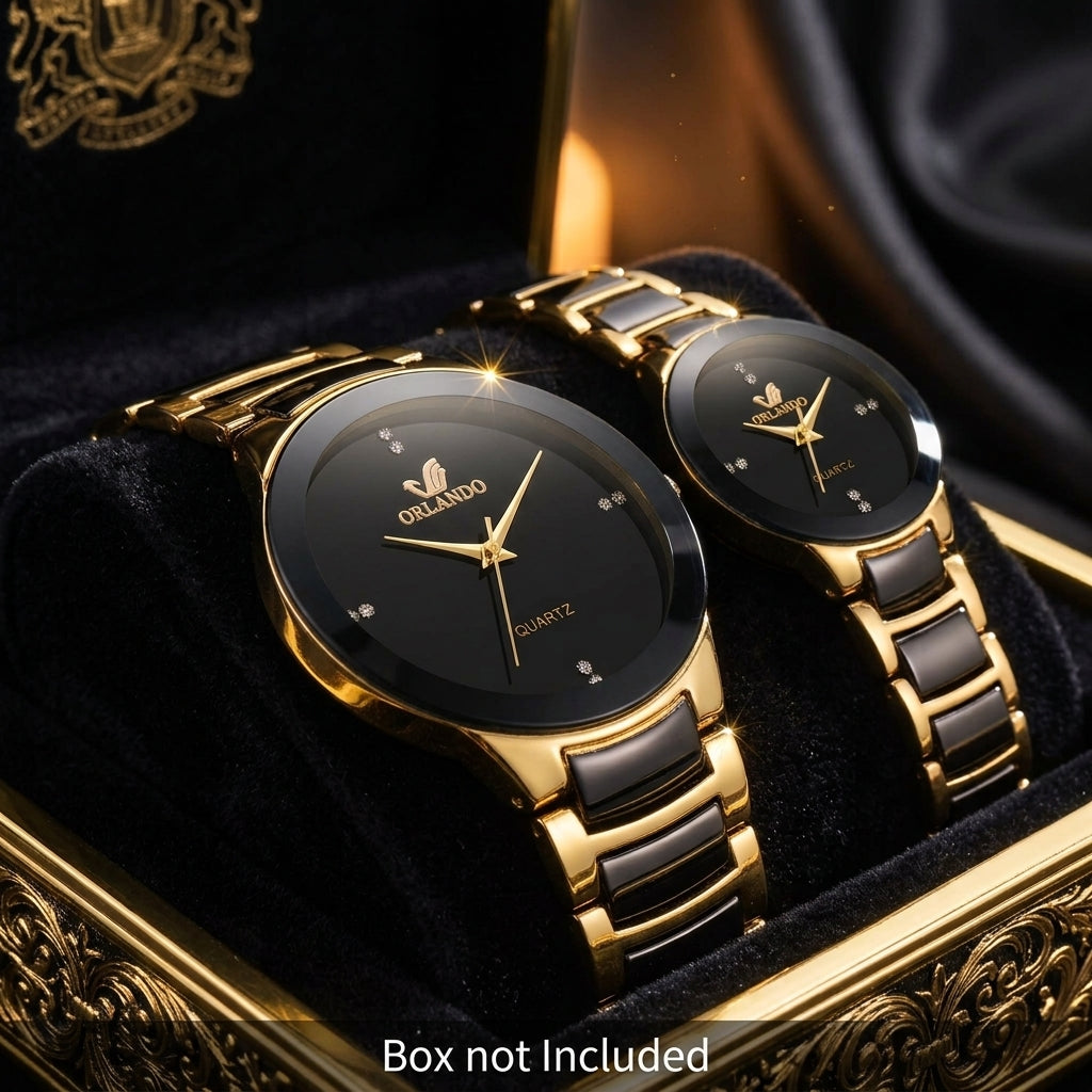 ORLANDO Duo Montres Couple · Une Pour Lui, Une Pour Elle · Noir & Doré - CI