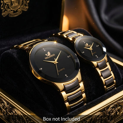 ORLANDO Duo Montres Couple · Une Pour Lui, Une Pour Elle · Noir & Doré - CI
