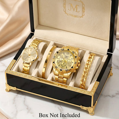 ÉTERNEL 💛 Ensemble Couple 4 Pièces · 2 Montres + 2 Bracelets Dorés - CI