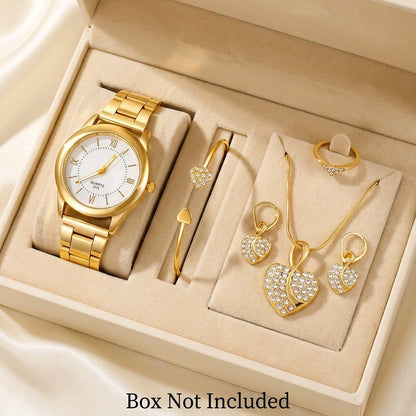 AMORA Set Femme 5 Pièces · Montre Dorée + 4 Bijoux Cœur Sertis - BF