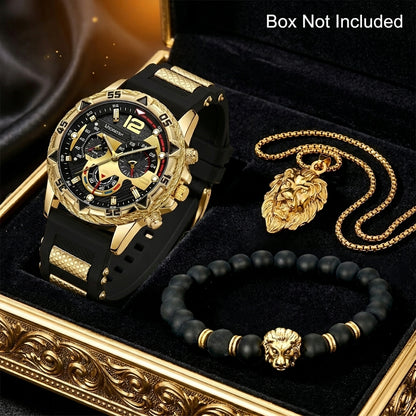 LEONIS 🦁 Set Homme 3 Pièces · Montre + Bracelet + Chaîne Lion - ML