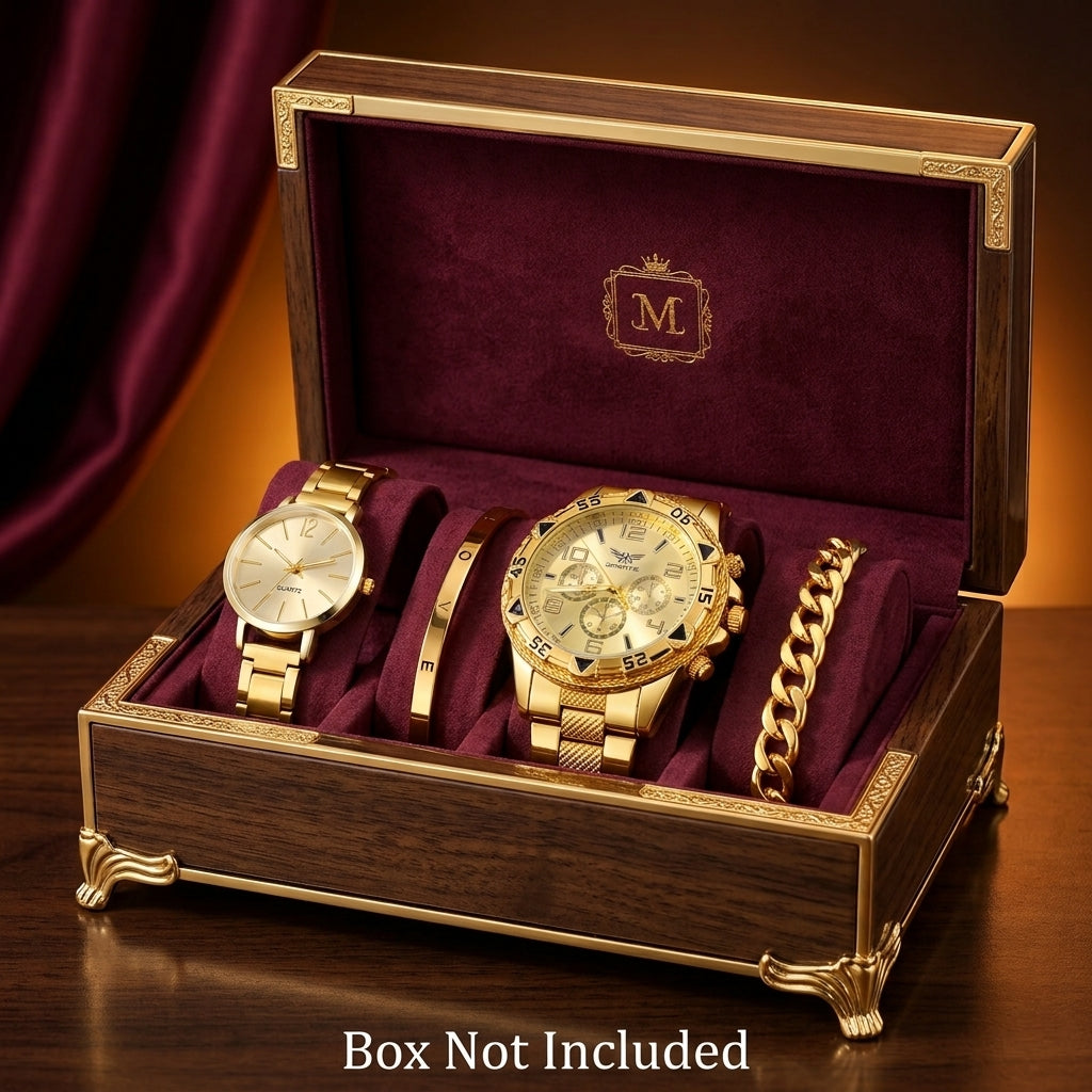 ÉTERNEL 💛 Ensemble Couple 4 Pièces · 2 Montres + 2 Bracelets Dorés - CI