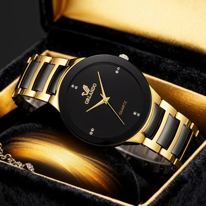 ORLANDO Duo Montres Couple · Une Pour Lui, Une Pour Elle · Noir & Doré - CI