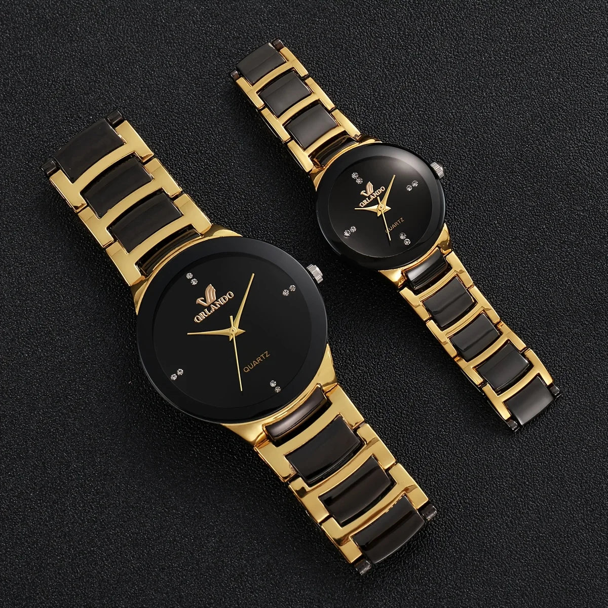 ORLANDO Duo Montres Couple · Une Pour Lui, Une Pour Elle · Noir & Doré - CI