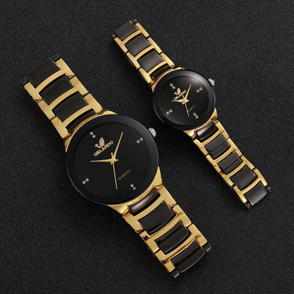 ORLANDO Duo Montres Couple · Une Pour Lui, Une Pour Elle · Noir & Doré - CI