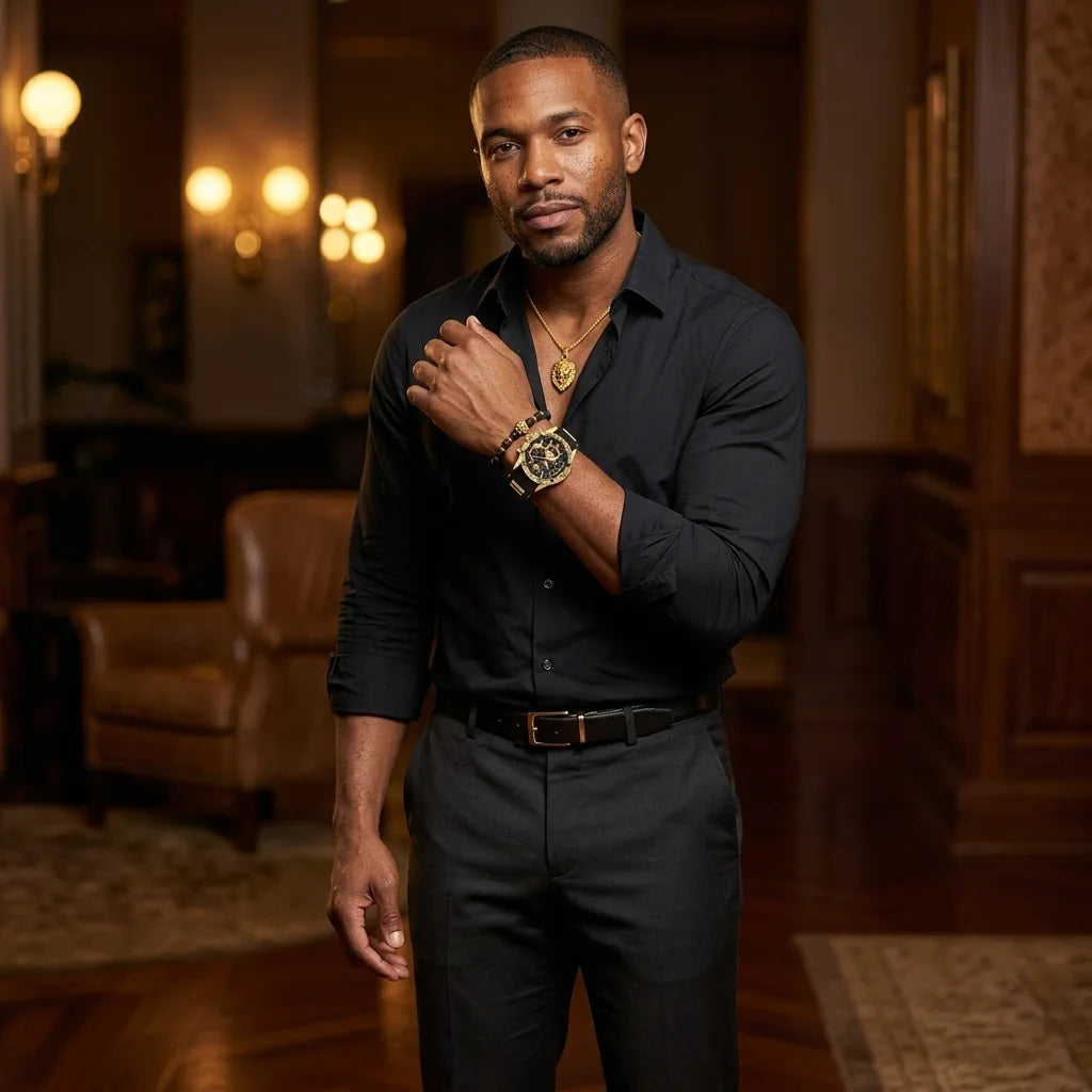 LEONIS 🦁 Set Homme 3 Pièces · Montre + Bracelet + Chaîne Lion - CI
