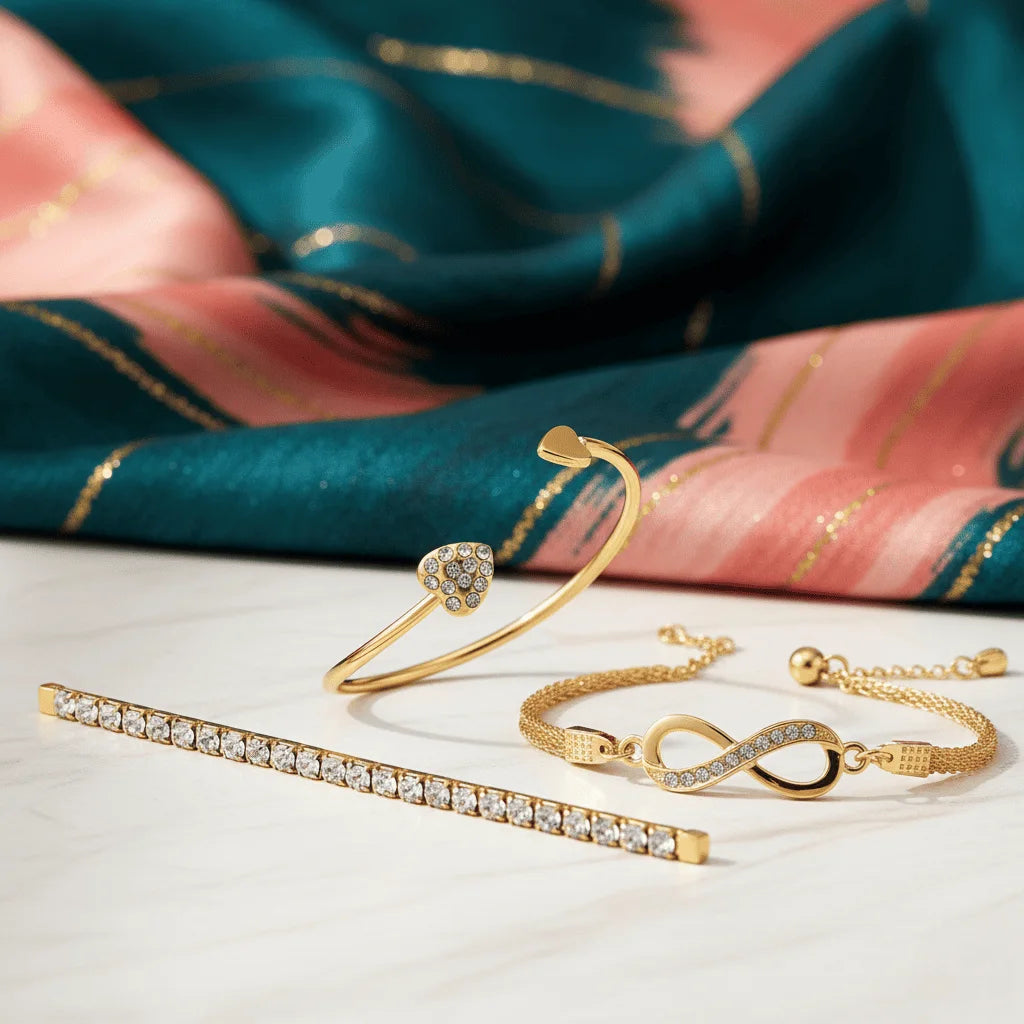 Set Royale Élégance Diamantino – Montre Dorée & Bracelets Luxueux - CI