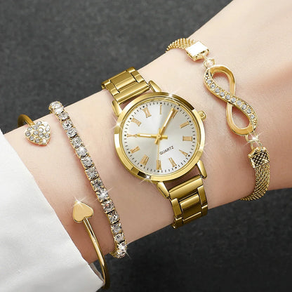 Set Royale Élégance Diamantino – Montre Dorée & Bracelets Luxueux - CI