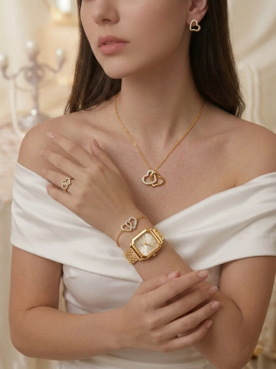 Ensemble Serena™ Élégance Dorée – Montre & Bijoux pour Femme - CI