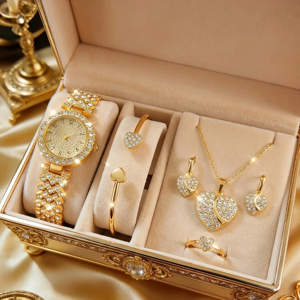Luxoria™ – Ensemble Montre & Bijoux Dorés Éclat Royal - CI