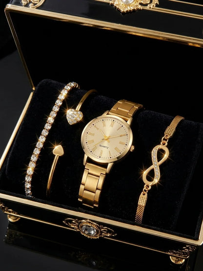 Set Royale Élégance Diamantino – Montre Dorée & Bracelets Luxueux - CI