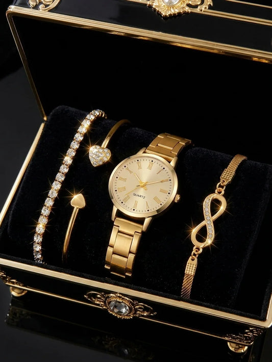 Set Royale Élégance Diamantino – Montre Dorée & Bracelets Luxueux - CI