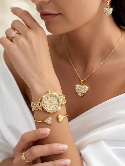 Luxoria™ – Ensemble Montre & Bijoux Dorés Éclat Royal - CI