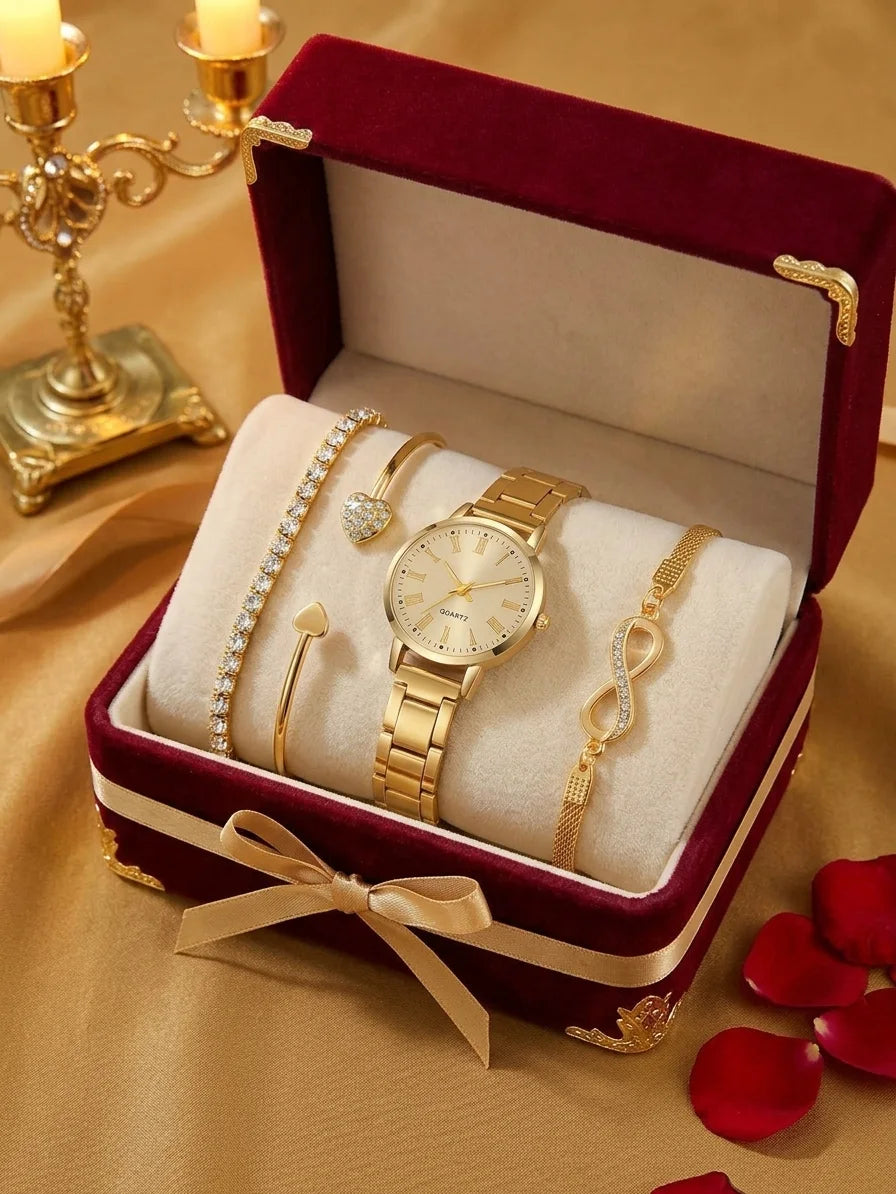Set Royale Élégance Diamantino – Montre Dorée & Bracelets Luxueux - CI
