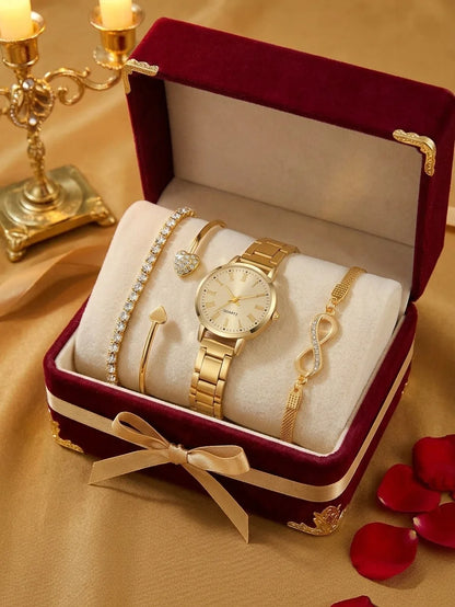 Set Royale Élégance Diamantino – Montre Dorée & Bracelets Luxueux - CI