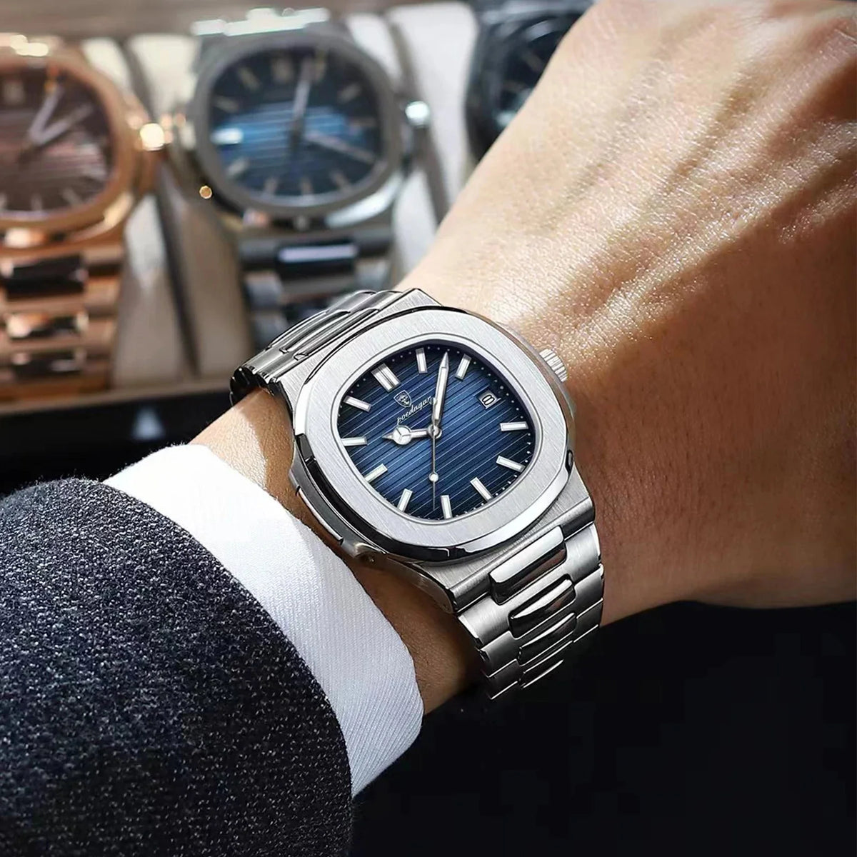 SPARTA ⚔️ Set Homme 4 Pièces · Montre Cadran Bleu + Gourmette, Pendentif & Bague - CI