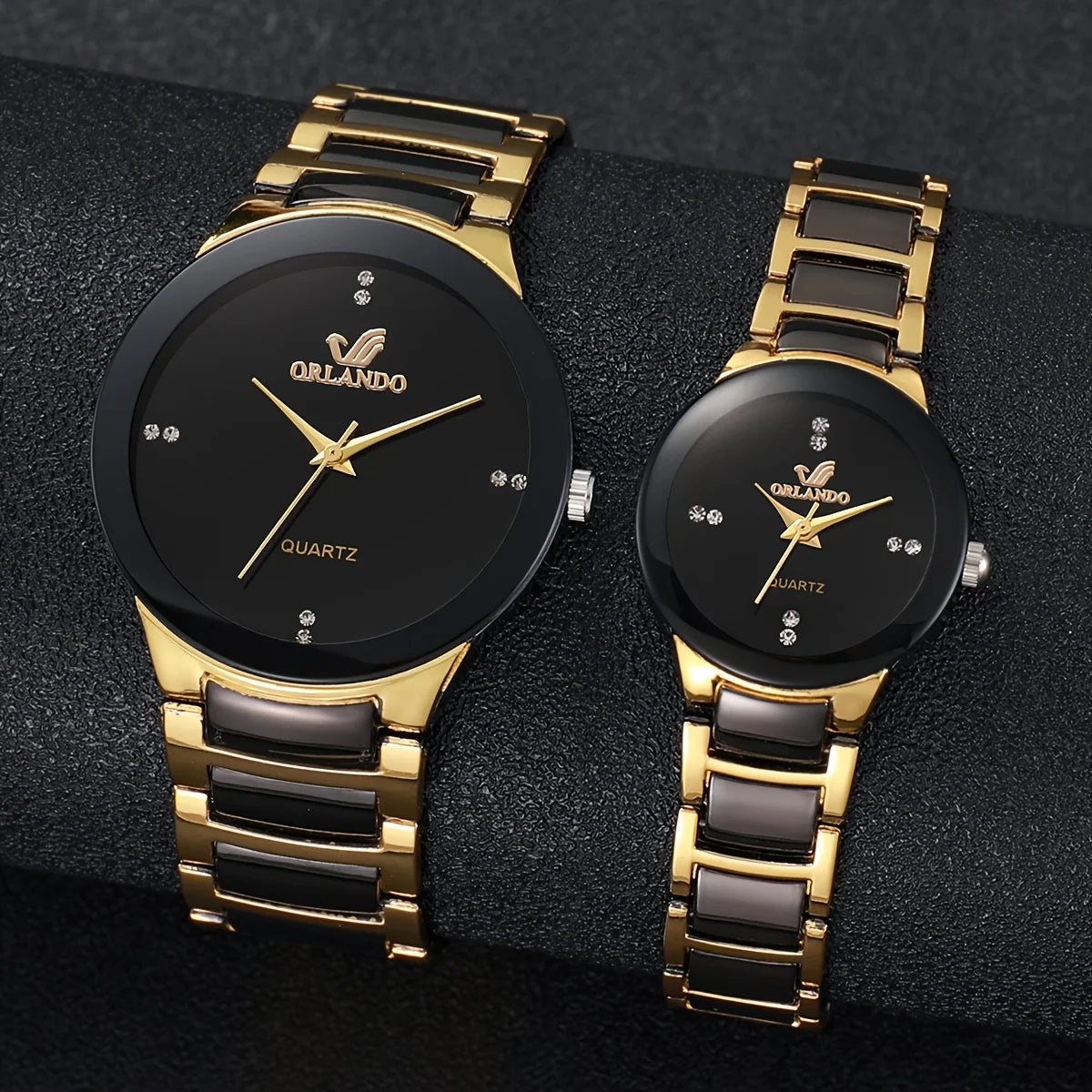 ORLANDO Duo Montres Couple · Une Pour Lui, Une Pour Elle · Noir & Doré - CI