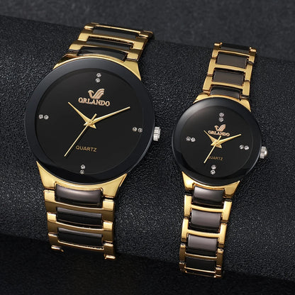 ORLANDO Duo Montres Couple · Une Pour Lui, Une Pour Elle · Noir & Doré - CI