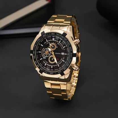 AQUILA Set Homme 3 Pièces · Montre Or & Noir + Gourmette & Pendentif Aigle - CI