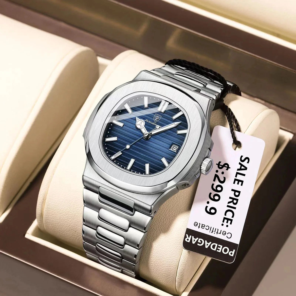SPARTA ⚔️ Set Homme 4 Pièces · Montre Cadran Bleu + Gourmette, Pendentif & Bague - CI
